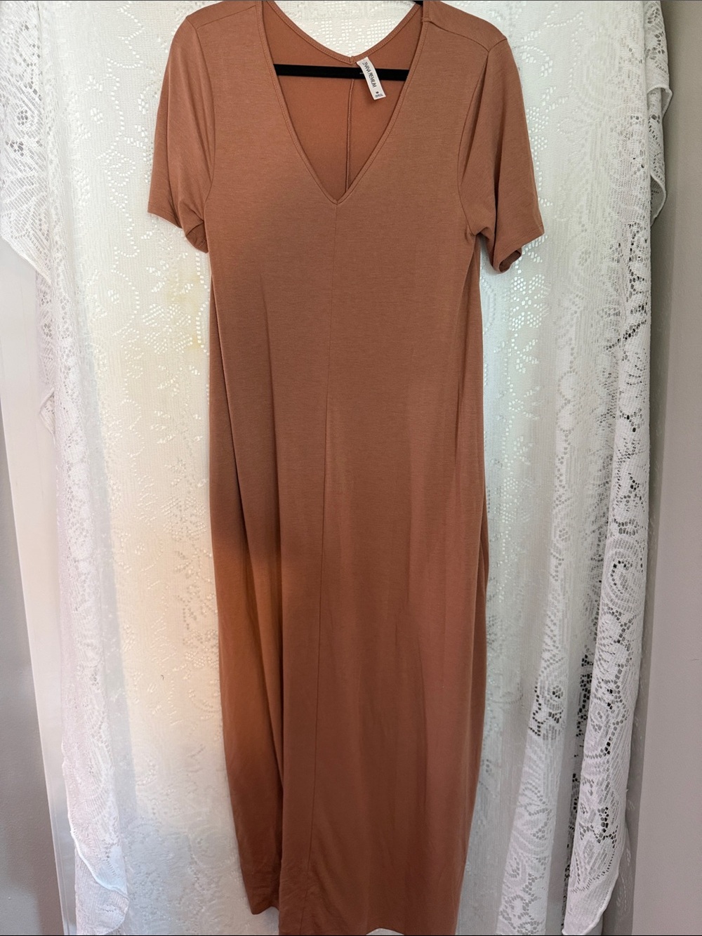 Zenana Premium Women's V-Neck Short Sleeve Maxi Dress - Rust